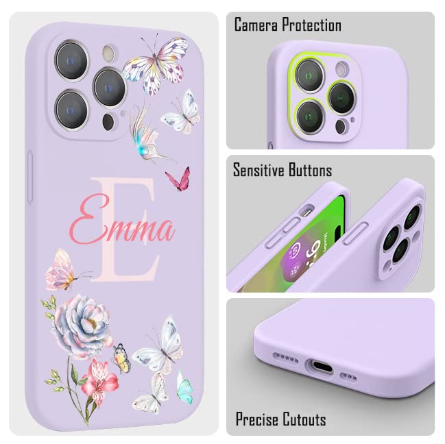 VNGDA Custom Name & Initial - Color Butterfly - Liquid Silicone Case for iPhone 16 Pro Max 15 14 13 12 11 Xs Max Xr SE3 8 7 6 Plus 11 Pro Mini,with Camera Protection Case for Woman
