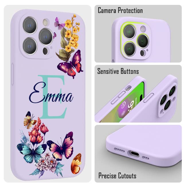 VNGDA Custom Name & Initial - Color Butterfly - Liquid Silicone Case for iPhone 16 Pro Max 15 14 13 12 11 Xs Max Xr SE3 8 7 6 Plus 11 Pro Mini,with Camera Protection Case for Woman