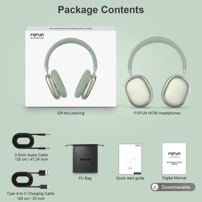 FOFUN NC95 Hybrid Active Noise Cancelling Headphones with Knob Control, 65H Playtime Over Ear Headphones Wireless Bluetooth 6.0, App Control, Hi-Res Audio, Comfort Fit, Clear Calls for Travel/Workout