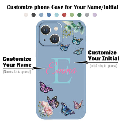 VNGDA Custom Name & Initial - Color Butterfly - Liquid Silicone Case for iPhone 16 Pro Max 15 14 13 12 11 Xs Max Xr SE3 8 7 6 Plus 11 Pro Mini,with Camera Protection Case for Woman