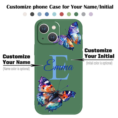 VNGDA Custom Name & Initial - Color Butterfly - Liquid Silicone Case for iPhone 16 Pro Max 15 14 13 12 11 Xs Max Xr SE3 8 7 6 Plus 11 Pro Mini,with Camera Protection Case for Woman