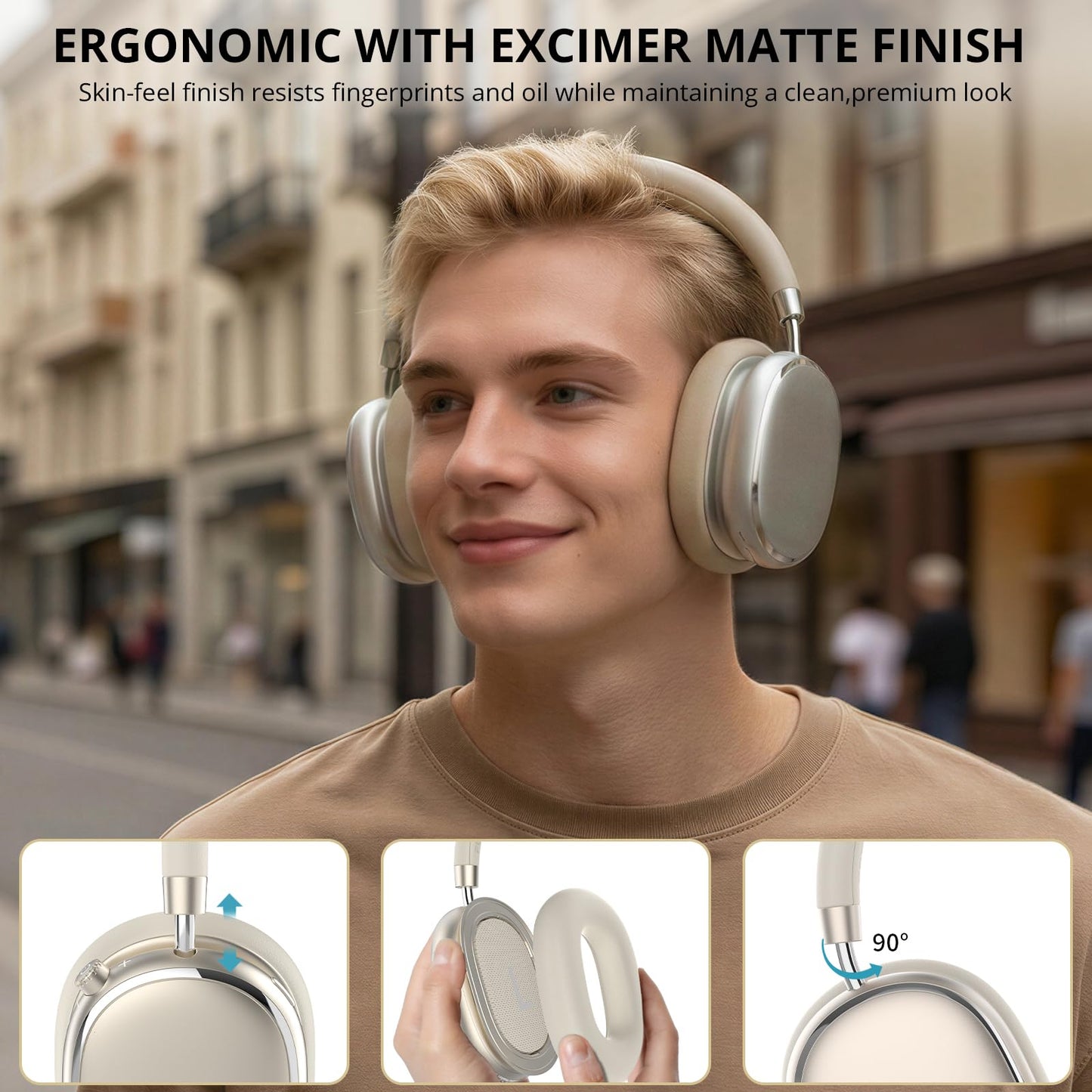 FOFUN NC95 Hybrid Active Noise Cancelling Headphones with Knob Control, 65H Playtime Over Ear Headphones Wireless Bluetooth 6.0, App Control, Hi-Res Audio, Comfort Fit, Clear Calls for Travel/Workout