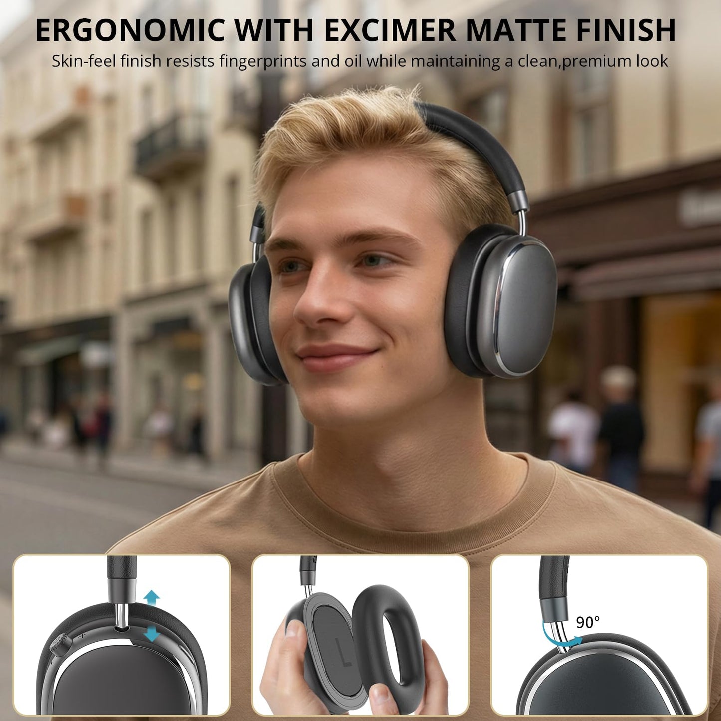 FOFUN NC95 Hybrid Active Noise Cancelling Headphones with Knob Control, 65H Playtime Over Ear Headphones Wireless Bluetooth 6.0, App Control, Hi-Res Audio, Comfort Fit, Clear Calls for Travel/Workout