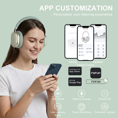 FOFUN NC95 Hybrid Active Noise Cancelling Headphones with Knob Control, 65H Playtime Over Ear Headphones Wireless Bluetooth 6.0, App Control, Hi-Res Audio, Comfort Fit, Clear Calls for Travel/Workout