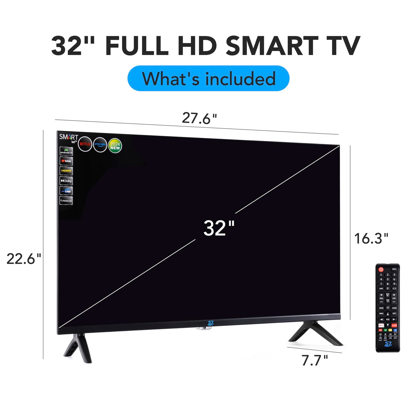 DSGSANO 32-inch Full HD 720p Smart TV with Wi-Fi connectivity and Mobile apps, Built-in Apple AirPlay, Google Assistant Compatible, 2024 Model