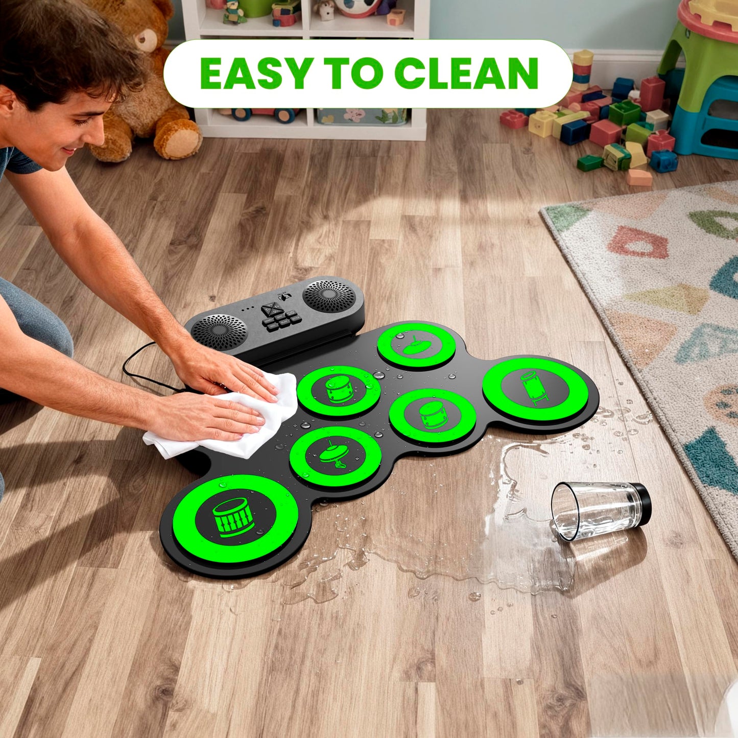 VerkTop Electric Drum Set Built-in Speaker, Kids Drum Pad and Sticks, Portable Roll Up Drums Practice Pad for Kids, Great Birthday for Girls Boys