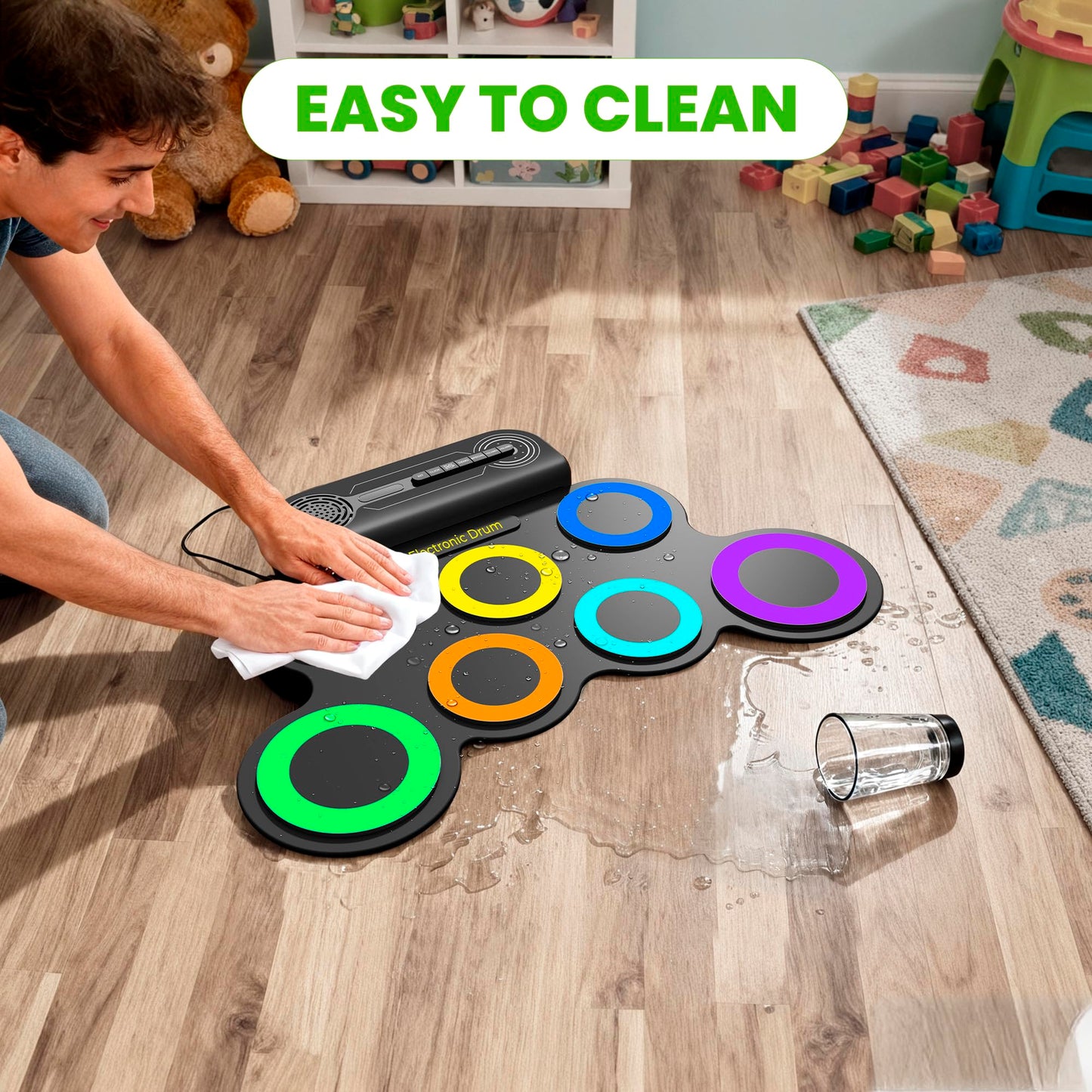 VerkTop Electric Drum Set Built-in Speaker, Kids Drum Pad and Sticks, Portable Roll Up Drums Practice Pad for Kids, Great Birthday for Girls Boys