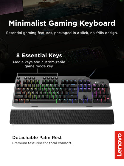 Lenovo Legion K510 Mini Pro Wired Mechanical Gaming Keyboard - 75% Compact Design, RGB Illumination, Hot-Swappable Mechanical Switches, Programable Keys
